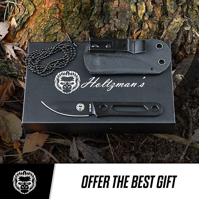 Holtzman's Gorilla Survival 'Scalpel' Fixed Blade Utility Knife with D2 Sheath, Belt Clip (Black)