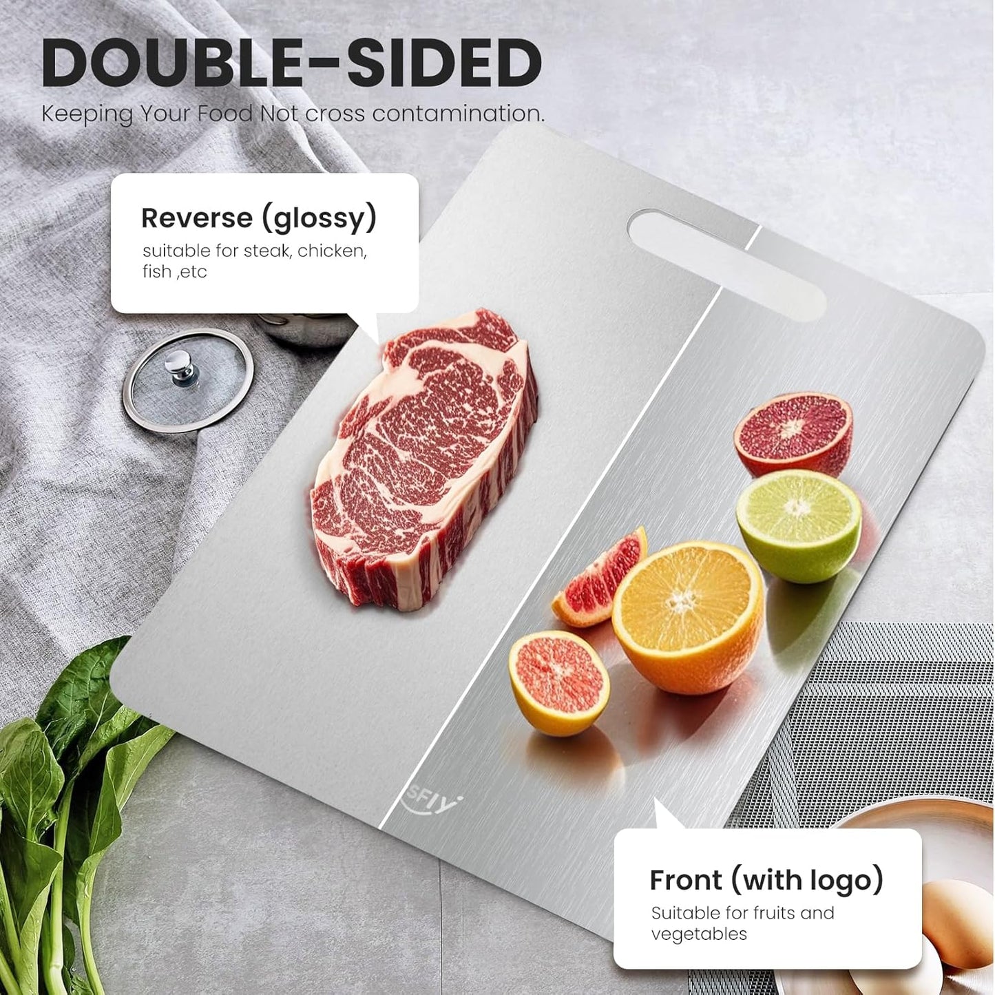 2 Pack Titanium Cutting Board - 100% Pure Titanium Cutting Boards For Kitche,Easy to clean, Double-sided food-grade Cutting Board For Meats, Fruits And Vegetables (X-Large)