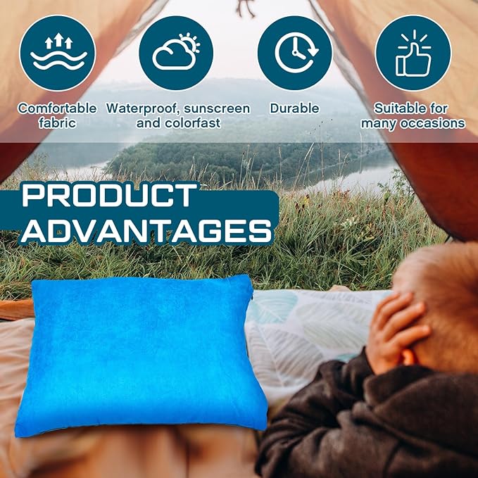 Soaoo 3 Pcs Camping Pillow Inflatable Compressible Memory Foam Foldable Travel Pillow Packable Pillow with Storage Bag for Adult Kid Backpacking Sleeping Traveling Hiking Car Essential Gear (Blue)