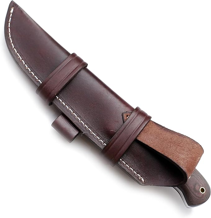 GCS Handmade D2 Steel Tactical Survival Hunting Camping Knife Brown Micarta Handle with Brown Leather Right or Left Hand Horizontal Fixed Blade Knife Sheath & Sharpening Stone GCS209