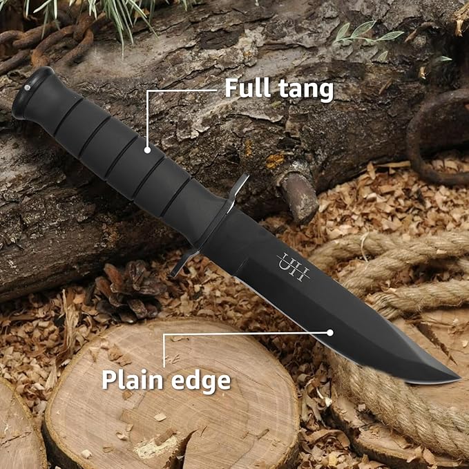 HU 5.5'' Fixed Blade Pocket Knife - Sharp Stainless Steel - Matte Black/Military Green- for Camping, Hiking, Survival, Unboxing package (Military Green)