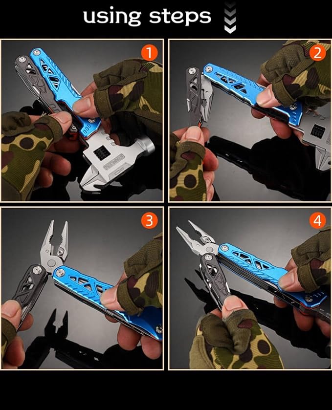 Blue,18-In-1 Multitool,Professional Stainless Steel Multitool Pliers, Alloy Steel Blades Wire Cutters,Bottle Opener,Nylon Sheath,Survival,Camping & Hunting, Father's Day, Dad, Men, Gift