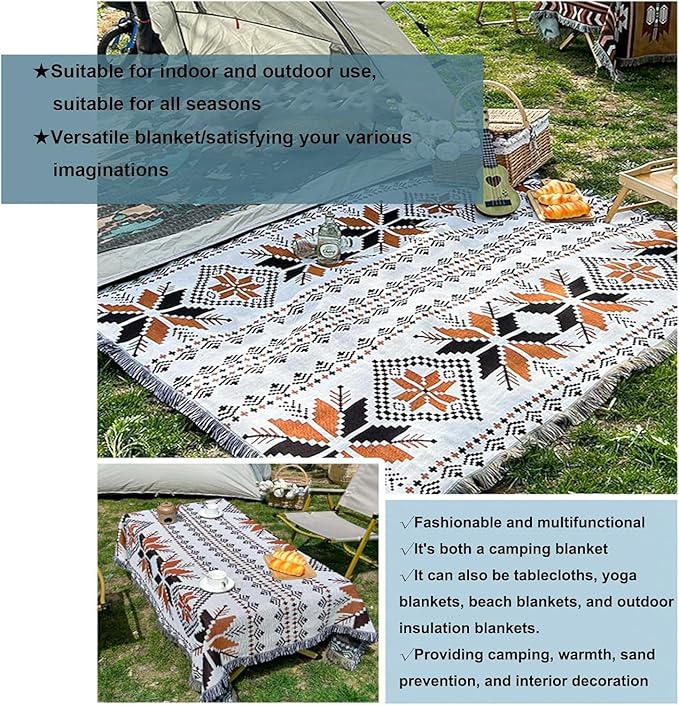 Authentic Large Mexican Blanket, Handwoven Yoga Blanket, Beach Blanket, Damp Proof Camping mat Tapestry, Suitable Hotels, and Restaurants, Brown