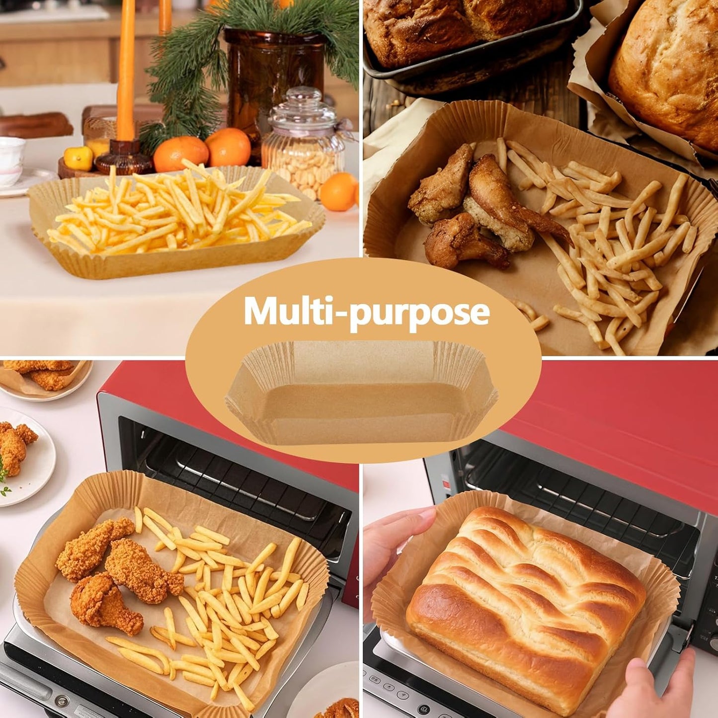 150 Pack 8.6x5.5" Air Fryer Liners, Parchment Paper Sheets For Ninja DZ201/DZ401 Dual Basket, Non-Stick, Disposable, Unbleached, Heat Resistant, Fits 3-6 QT Air Fryers, Oil-Free & Healthy Cooking.