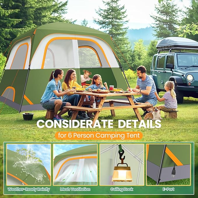 COBIZI Camping Tent, 4/6 Person Easy Setup Waterproof Windproof Backpacking Tent with Removable Rainfly, Lightweight Portable Outdoor Family Tents for Camping, Travel, Fishing, Hiking, Scouts