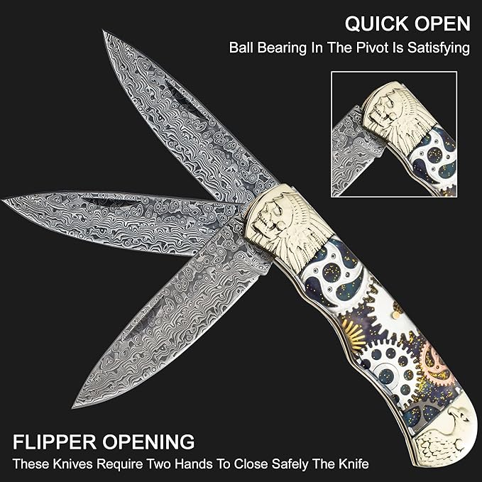 Damascus Pocket Knife Folding Knife, Tactical Camping Survival Knife, 3.2 inch Dream Gear, Best Pocket Kinfe for Camping Survival Fishing Hunting