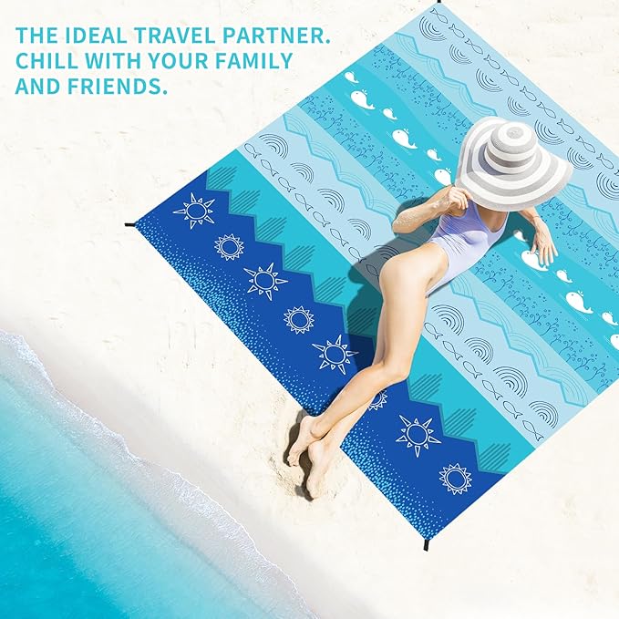 BYDOLL Beach Blanket Sandproof Waterproof 78''×81''1-4 Adults Compact Lightweight Oversized Beach Blanket Large Picnic Mat Beach Blanket for Travel Camping Hiking Picnic