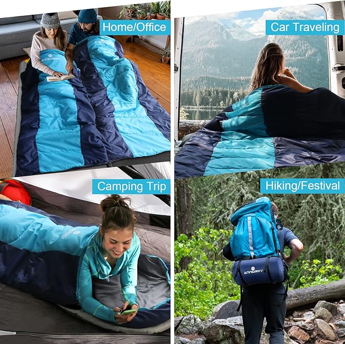 Sleeping Bag anngrowy Camping Sleeping Bags for Adults Kids Ultralight Backpacking Emergency 4 Season Cold Weather Summer Winter Waterproof Compact Cotton Sleeping Bag, Outdoor Mountaineering, Hiking
