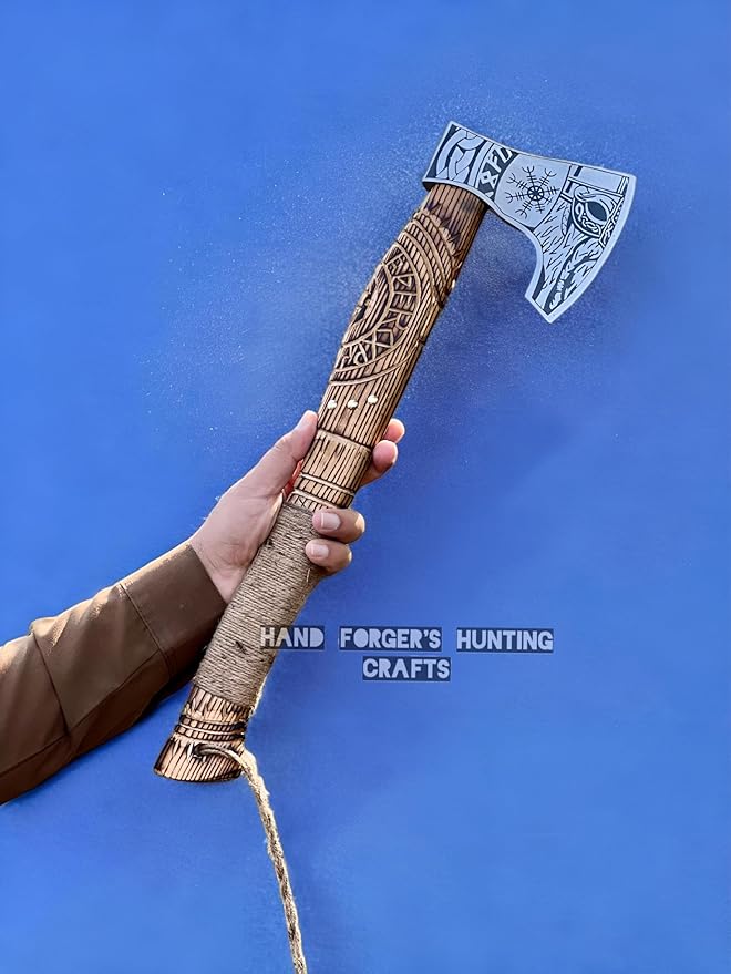 Viking Axe Set Hatchet, Throwing Axes, Hand Axe for Him! Woodworking Tools, Viking Gifts for Men, Camping Hatchet, Tomahawk, Bearded Axe Included by Hand Forger Hunting Crafts