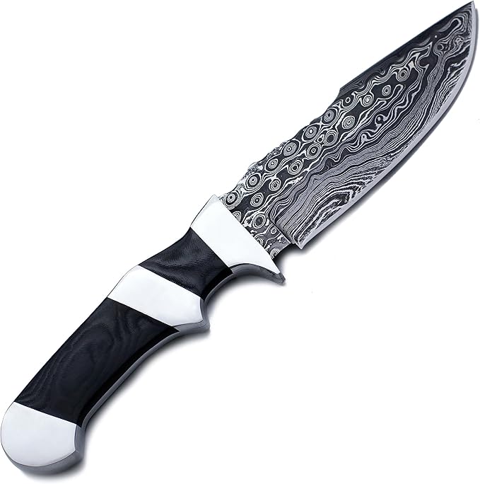 Handmade Damascus Steel Fixed Blade Bowie Knife For Edc,Hunting,Survival,Camping,Bushcraft and Fishing Fixed Blade Drop Point Blade Full Tang Micarta Handle with Cowhide-Leather Sheath -WKD-806