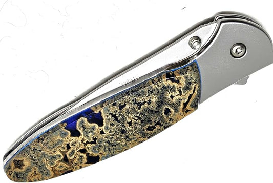 Hot Springs Blue Handle on Ken Onion Designed Leek with Plain Blade