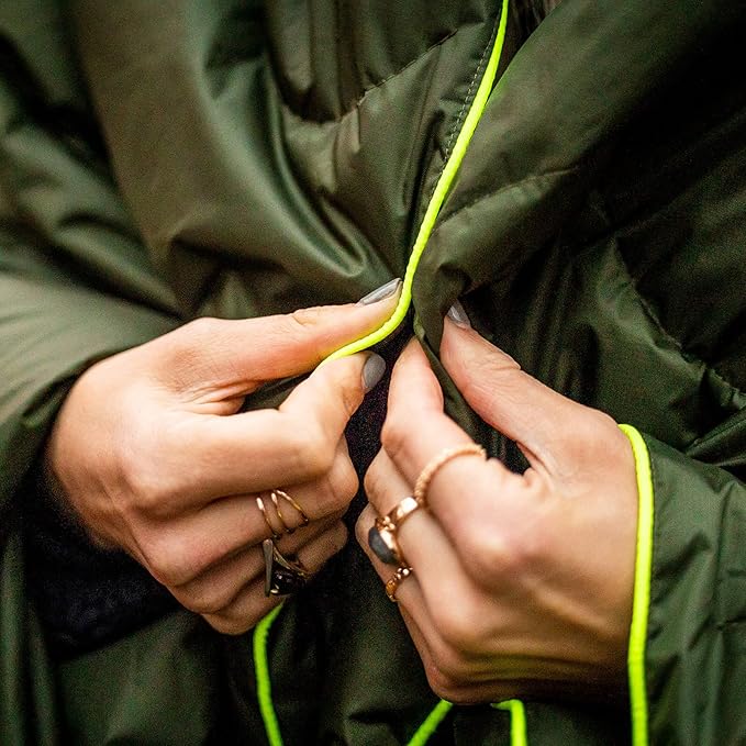 Pelican Outdoor Woobie Camping Accessories - Blanket - Poncho Liner w/Carry Bag - [Water Resistant] [600 Duck Down Fill] - Light, Soft, Warm Travel Blanket - Camping Gifts for Hiking, Picnic - Olive