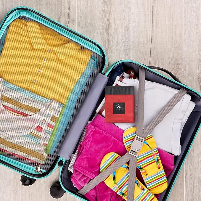 Ainiv Picnic Blanket, Mini Pocket Beach Mat 55.1 x 70.8IN (3-5 People) Foldable, Lightweight Waterproof Sand Free, Foldable Thin Ground Sheet for Outdoor Camping Hiking Travel - with Hand Strap