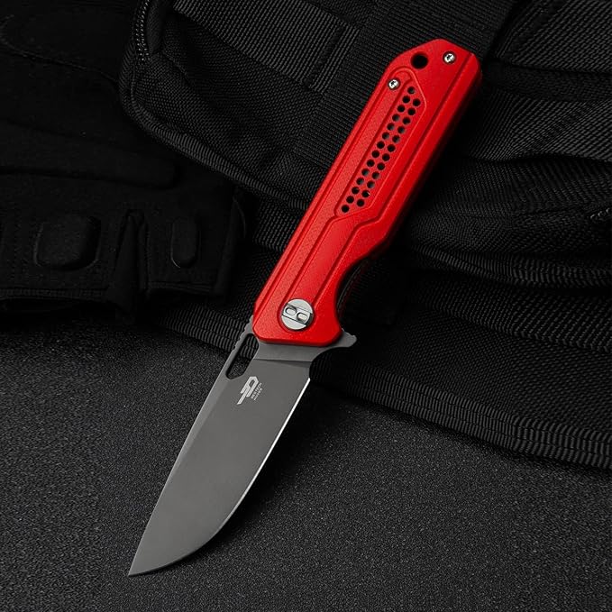 BESTECH KNIVES Pocket Folder Folding Knife: 3.23" K110 Steel Grey Titanized Blade, G10 Scales, Flipper, Liner Lock, EDC Titanium Clip, BG35C-2 (Red)
