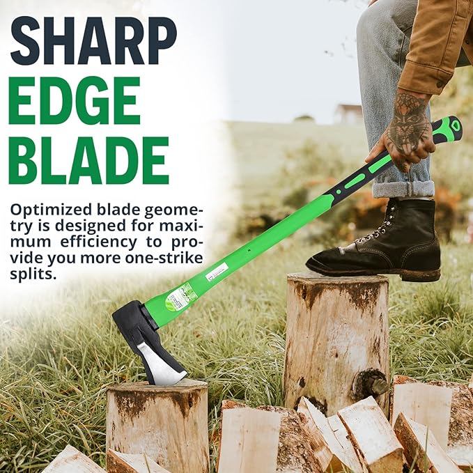 WilFiks Splitting Axe, 36” Camping Hatchet for Chopping and Kindling Wood and Branches, Forged Carbon Steel Hand Maul Tool for Gardening, Fiberglass Shock Reduction Handle with Anti-Slip Grip