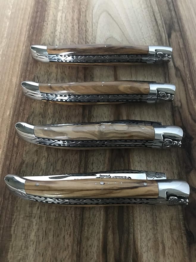 Laguiole en Aubrac Handmade Limited Edition Double Special Plates Folding Pocket Knife, 4.8-in (12cm), Olivewood Burl Handle, Hand Forged Special Crafting Bee, Signed Blade, Stainless Steel Bolsters