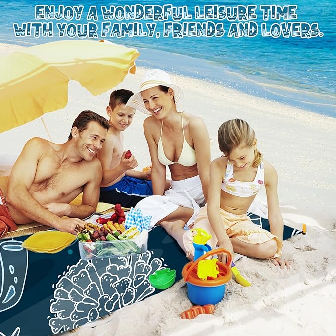 Beach Blanket Waterproof Sandproof 1-7 Adult Oversized 78 '' × 110 '' Lightweight Durable Compact Sand Free Beach Mat for Travel Camping Hiking Picnic Blanket Extra Large