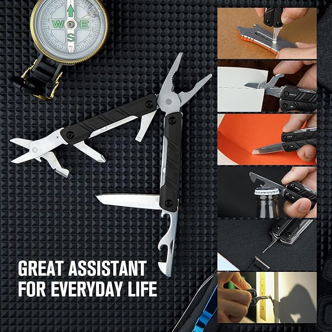 OKNIFE Otacle P1 11-in-1 EDC Multitool, Mini Multitool Pliers Pocket Knife, Bottle Opener and Screwdriver, Camping, Survival, Hiking Tool, Black