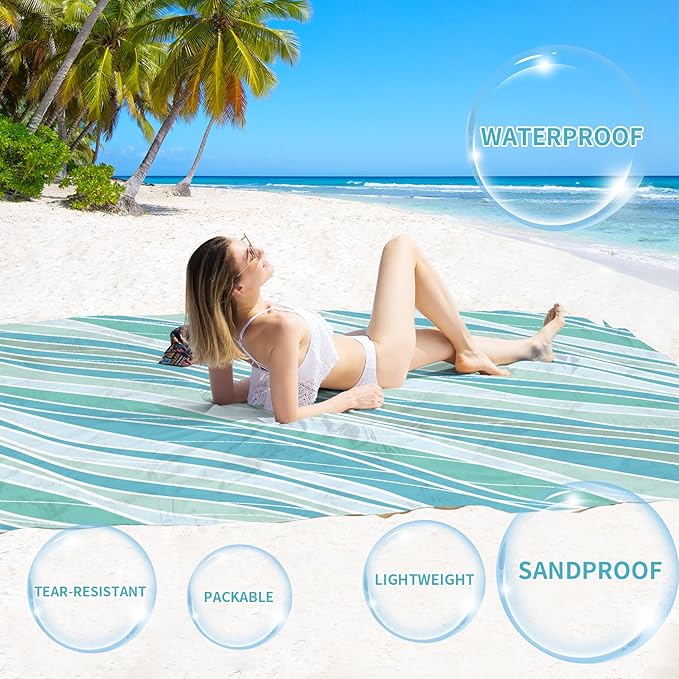 BYDOLL Beach Blanket Sandproof Waterproof 78''×81'' 1-4 Adults Compact Lightweight Oversized Beach Blanket Large Picnic Mat Beach Blanket for Travel Camping Hiking Picnic