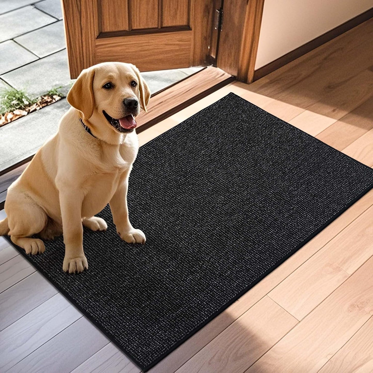JSEI Dirt Trapper Door Mat 32"x48" Non-Slip Washable Entrance Mat, Dog Doormats, Absorbent & Fade-Resistant Floor Mats, Low Profile Welcome Mats for Entryway, Front Door, and Inside Entrance, Black