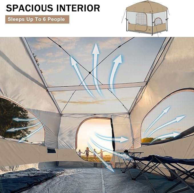 KAMPKEEPER 6 Person Camping Tent, 10x10 Pop Up Canopy Tent with Camping Inner Tent, Converts 10'x10' Straight Leg Canopy into Camping Tent–Fully Vented Roof(Canopy & Frame Included)