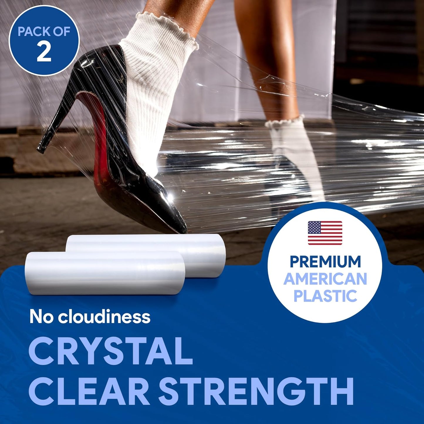 International Plastics Co. 17" Plastic Stretch Film Wrap 2 Pack 1200ft 500% Stretch Clear Cling Durable Adhering Packing Moving Packaging Heavy Duty Shrink