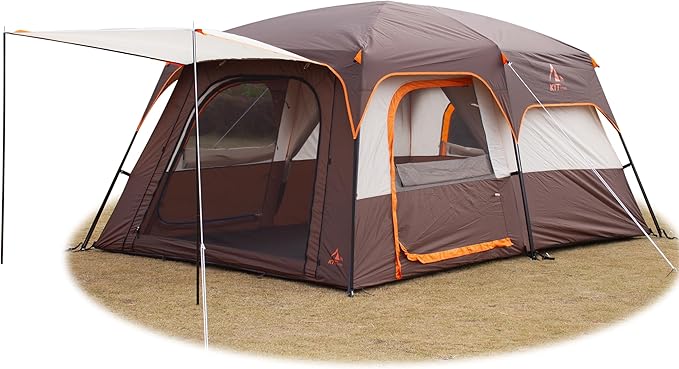 KTT Extra Large Tent 10-12-14 Person(Style-B),Family Cabin Tents,2 Rooms,3 Doors and 3 Windows with Mesh,Straight Wall,Waterproof,Double Layer,Big Tent for Outdoor,Picnic,Camping,Family Gathering