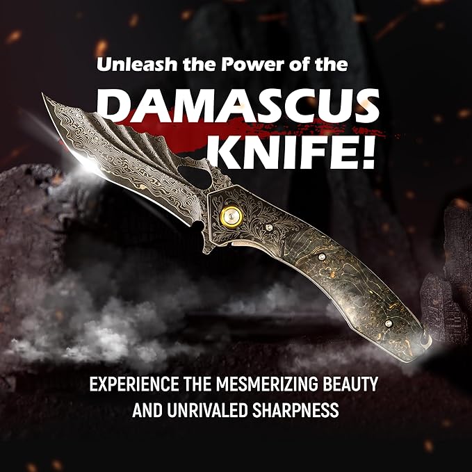 Mini Katana Premium & Unique Damascus Pocket Knife - Unmatched Sharpness 67-layer VG10 Steel & Durability with Clip Leather Sheath - Ideal for Everyday Use & Hunting