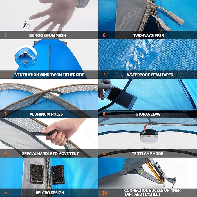 BISINNA 2 Person Camping Tent Outdoor Lightweight Waterproof Easy Setup Two Doors 3 Season Double Layer Large Space Backpacking Tent for Camping Backpacking Hiking Travelling Hunting