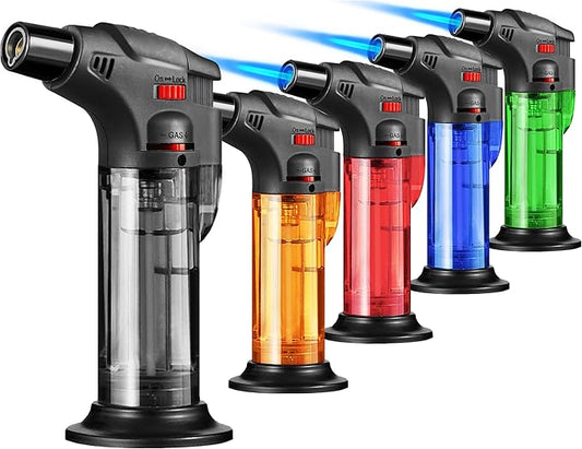 5 Pack Torch Lighters Butane Refillable Lighter Single Jet Flame Windproof Torch Lighter Multi Utility Mini Gas Lighter Blow Torch Lighters for Candle Fireplace Camping Grill BBQ Kitchen(No Fuel)