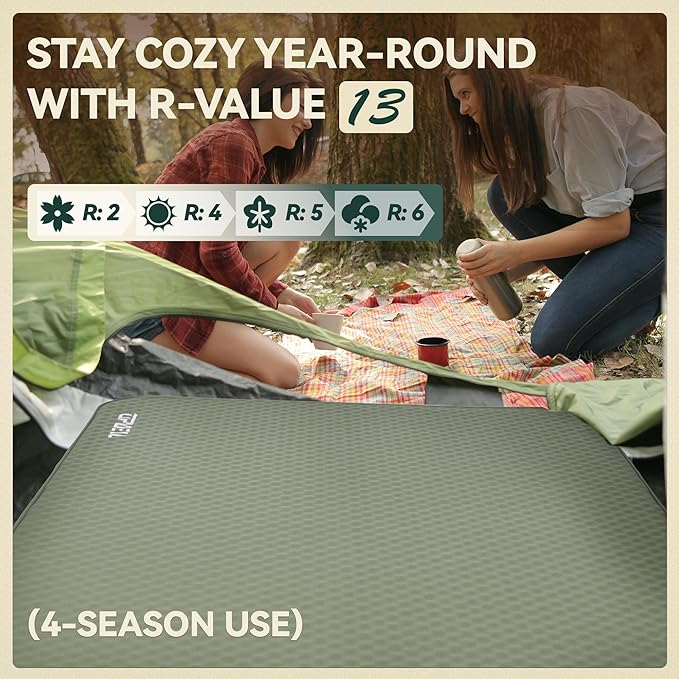 UPWELL Self Inflating Sleeping Pad 4.5" Thickness Camping Mattress with Solid Foam Single Sleeping Mat Portable Fast Inflation for Outdoor Mat Portable Roll Up Bed Green
