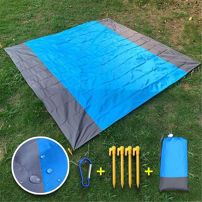 Large Beach Blanket 79''×83'' Double-Sided Waterproof Outdoor Mat with Ground Nails,Lightweight Picnic Blanket for Camping, Hiking, Picnic, Beach, Travel, Sports