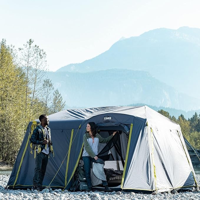 CORE Instant Cabin Tents | 6 Person / 9 Person / 10 Person / 12 Person Family Cabin Multi Room Pop Up Tents Car Camping | Included Storage Pockets for Camping Accessories