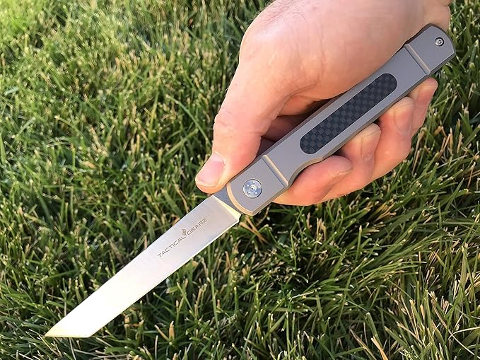 Higonokami Pocket Folding Knife! Solid Tc4 Titanium Handle! Japanese Style Top Flipper! Razor Sharp D2 Steel Tanto Blade! (Tatsu Higonokami)
