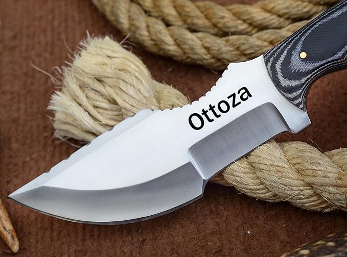 Ottoza Tracker Knife & Micarta Handle - Fixed Blade Hunting Knife - Horizontal Carry Knife Sheath 373