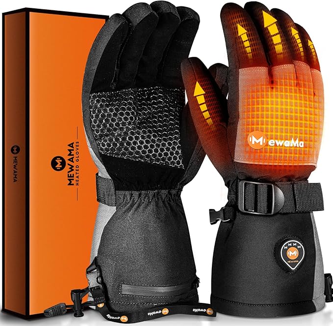 Heated Gloves for Men Women 7.4V Battery 22.2WH Rechargeable Heated Ski Gloves Touchscreen Waterproof Electric Heated Gloves for Winter Outdoor Work Skiing Hiking Camping Raynaud