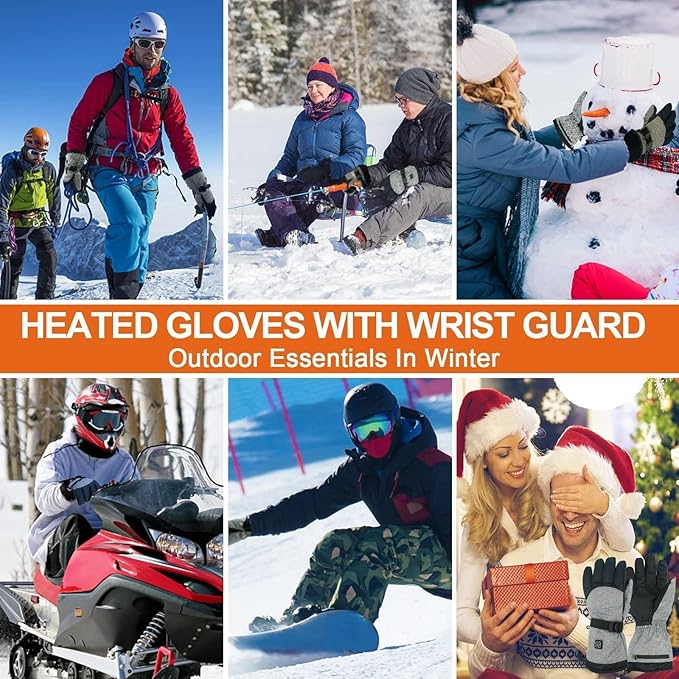 Heated Gloves for Men Women, Heated Motorcycle Gloves, Winter Rechargeable Electric Heating Gloves with Battery, Heated Mittens Hand Warmer Gloves for Outdoor Sports Cycling Skiing Camping Hiking Work