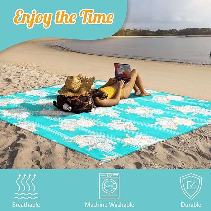 Sylfairy Beach Blanket Waterproof Sandproof Extra Large Beach Mat 79" X 82"for 1-4 Adults Quick Drying Durable Outdoor Picnic Mat for Beach Travel Camping Hiking