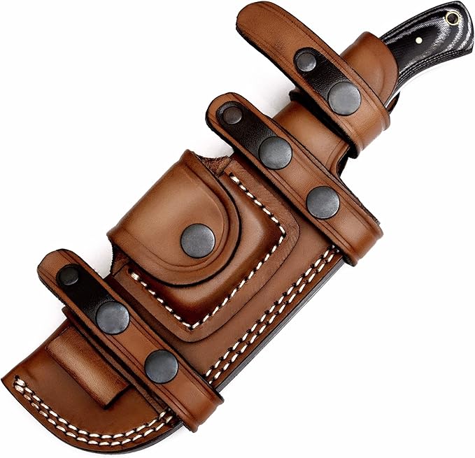 Ottoza Tracker Knife & Micarta Handle - Fixed Blade Hunting Knife - Horizontal Carry Knife Sheath 373