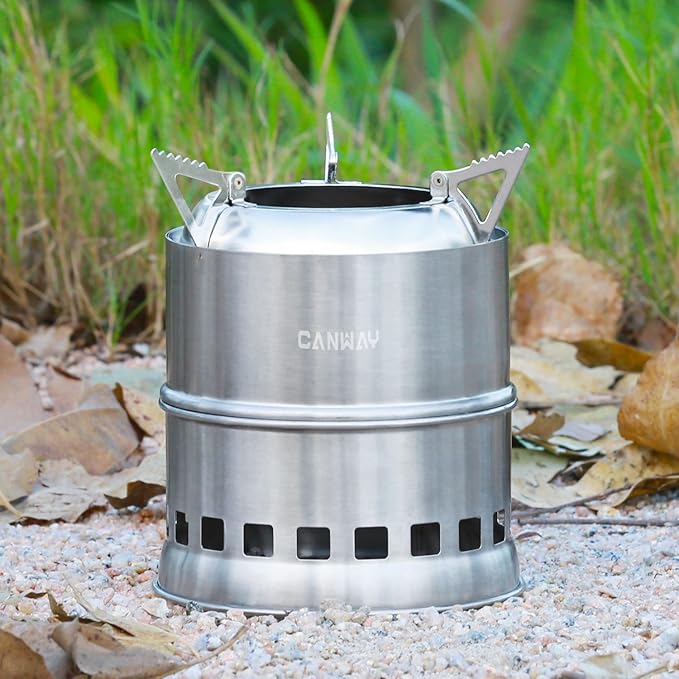 CANWAY Portable Camping Stove Wood Mini Camp Stove Survival Cooking Stove Stainless Steel Emergency Folding Camping Stove with Carry Bag for Outdoor Backpacking Hiking Traveling