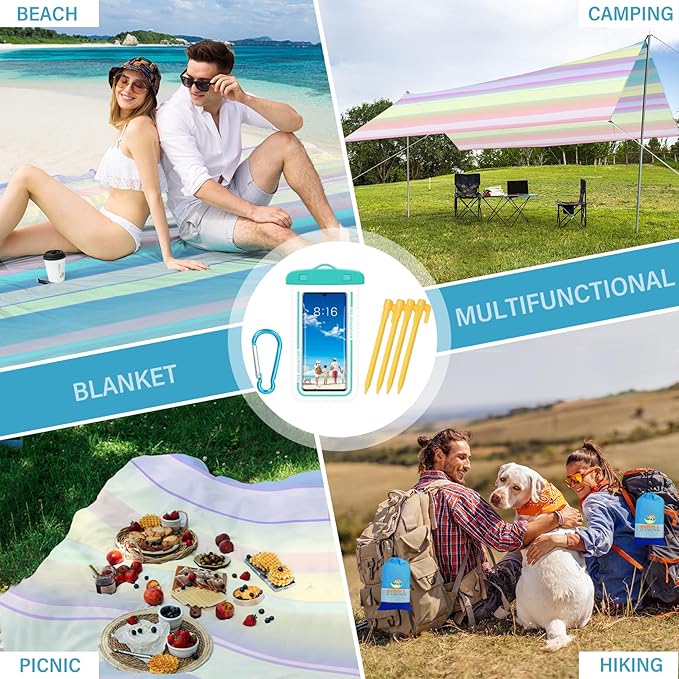 BYDOLL Beach Blanket Sandproof Waterproof 78''×81'' 1-4 Adults Compact Lightweight Oversized Beach Blanket Large Picnic Mat Beach Blanket for Travel Camping Hiking Picnic