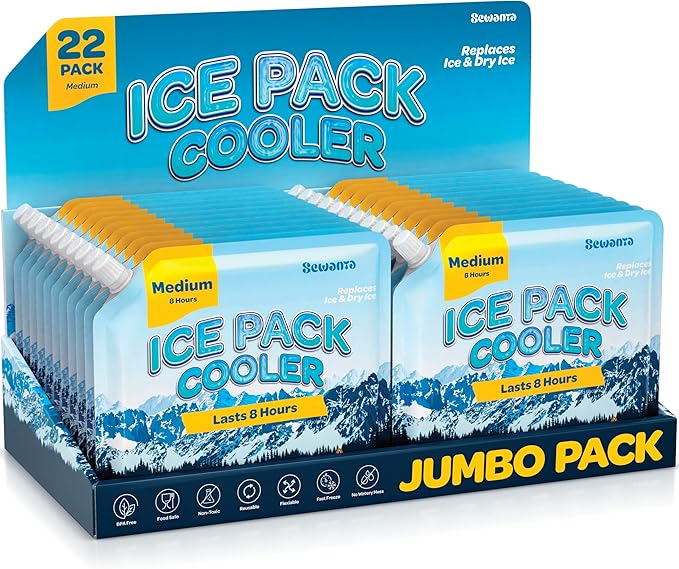 Reusable Ice Packs for lunch Boxes, Coolers (18 Pack) Ice Pack for Outdoor Activities Like Camping & Travel - keep drink & Food Cold Up to 48 Hours with No Mess of Melting Ice.