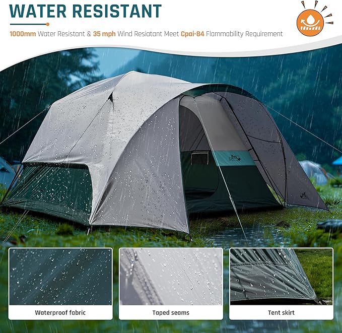 Tents for Camping 6/8/10/11 Person Large Camping Tent with Porch Big Tent with Rainfly & Reflective Windproof Rope Portable with Carry Bag for Family Camping & Hiking