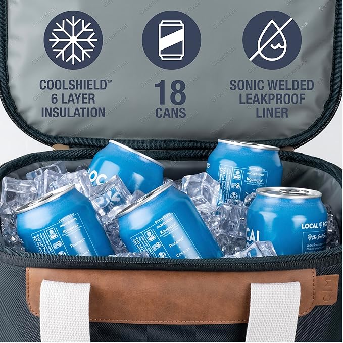 CleverMade Collapsible Cooler Bag, 18 Can Beach & Travel Car Cooler, Folding Soft Cooler, Shoulder Strap, Bottle Opener, Great Car Coolers for Travel, Leak Proof Cooler Bag [Leeward Navy]