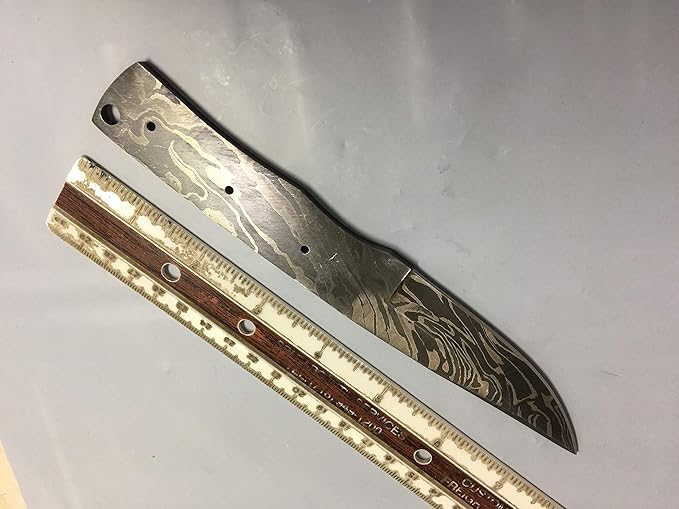 7.5 inches long hand forged Damascus steel blank blade skinning knife with 3 Pin holes and an inserting hole 3 inches cutting edge pocket knife blank blade