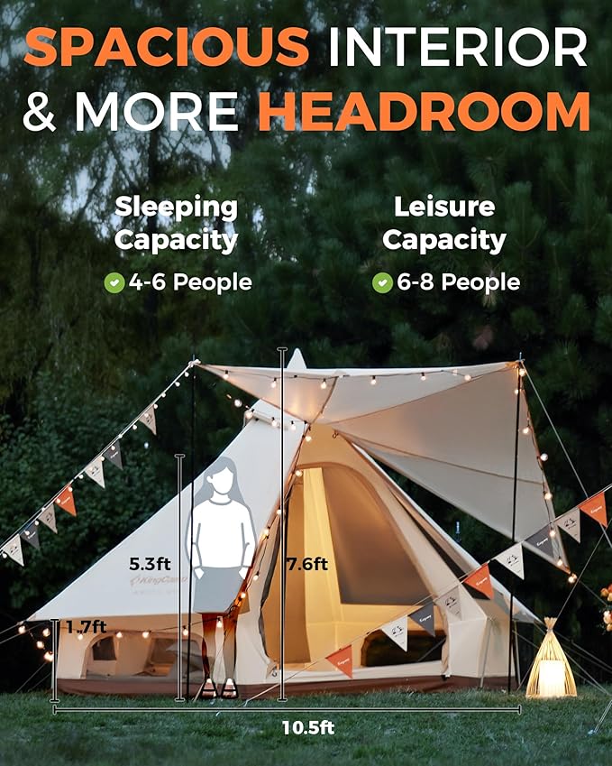 KingCamp Camping Tent 6-8 Person, Weatherproof Hot Tent Large Family Cabin Tents with Stove Jack, Waterproof & Windproof for Family Camping & Outdoor Parties