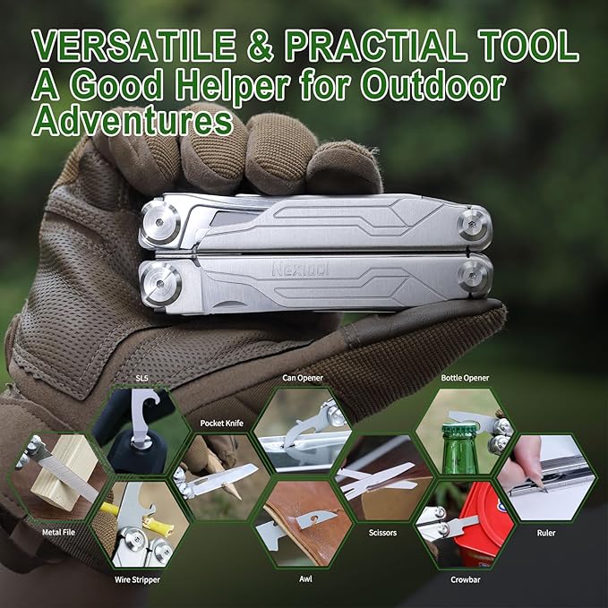 NexTool Multitool, 19 in 1 Multitool Pliers, Stainless Steel Multi Tool with Safety Locking, Foldable Multitools with Scissors, Can Opener, Screwdrivers, Saw for Camping Survival Hiking, Gifts for Men