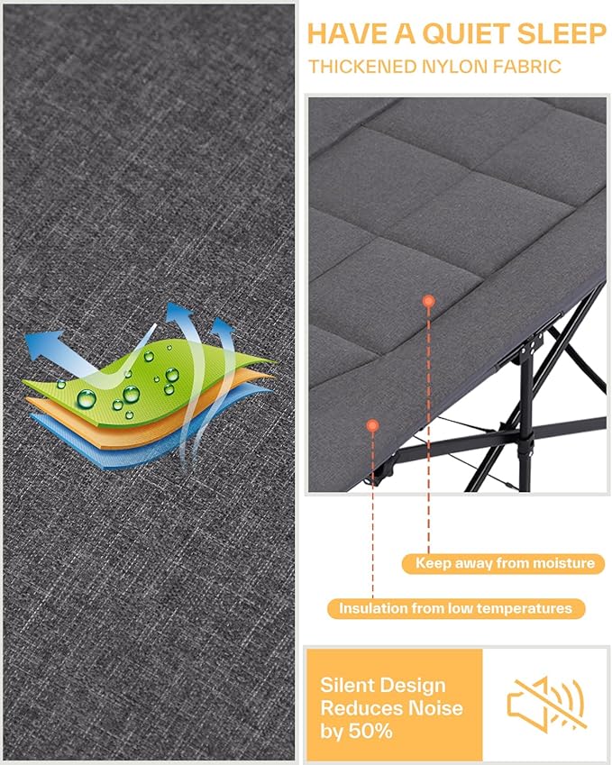 Sportneer Camping Cots for Adults, Sleeping Cot with Cushion Max Load 450 LBS Heavy Duty Folding Camping Sleeping Cot with Padded for Camping Tent Office Sleep Over (Grey, 79" Lx31 Wx20 H)