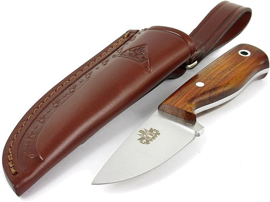 HOBBIT: Bushcraft Survival Hunting Tactical Neck Knife, Stainless Steel MV-58, Leather Sheath, Handmade