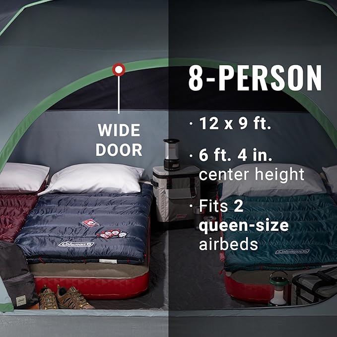 Coleman Skydome Tent with 5 Minute Setup,Weatherproof Tent with Rainfly & Carry Bag, 20% More Headroom Than Traditional Canopies